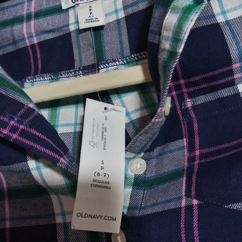 Old Navy Plaid Shirt Dress Casual Popover Girls Size S